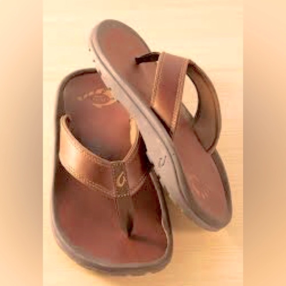 OLU KAI Brown Leather Summer Flip Flop Sandals-Size 9
